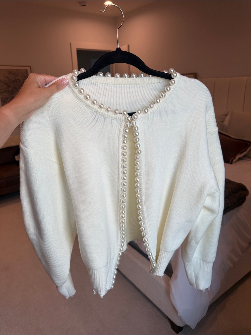 Commense Ivory Pearl-Trim Cardigan
